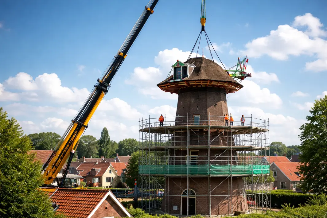 Restauratie Molen Dijkstra in Winschoten vordert met terugplaatsing molenkap