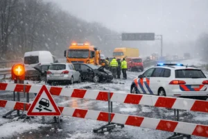 Wegafsluiting op A28 tussen Eelde en Haren door kettingbotsing in hagelbui