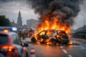 Auto vliegt volledig in brand in Stad Groningen