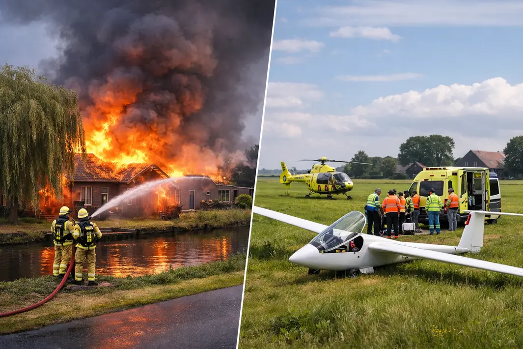 Brand in Kiel-Windeweer en noodlanding zweefvliegtuig in Overschild