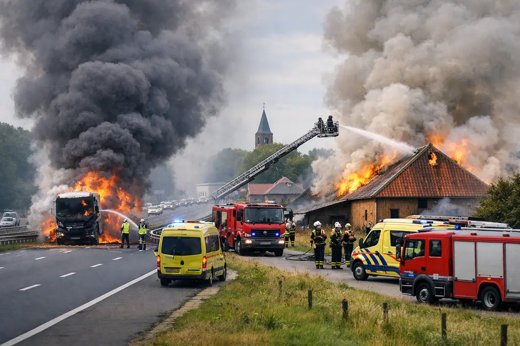 Brand op A28 en in schuur in Warffum zorgen voor inzet hulpdiensten
