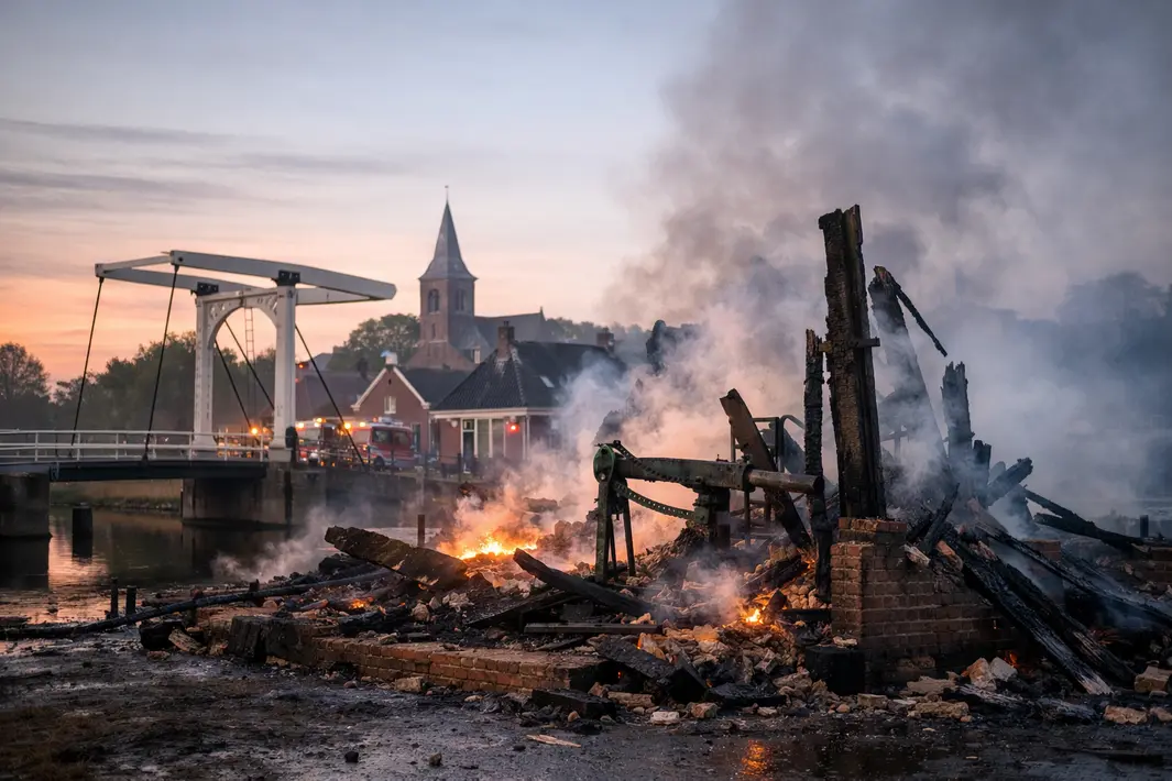 Brand verwoest eeuwenoud weegbrughuisje in Warffum
