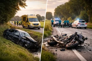 Eenzijdig ongeval bij Zuidbroek en motorongeluk bij Winsum zorgen voor zware schade