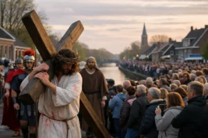 Grote opkomst bij kruisdragersstoet in Musselkanaal tijdens Lutje Passion