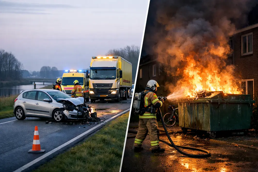 Ongeval op N980 bij Briltil en containerbrand in Paterswolde