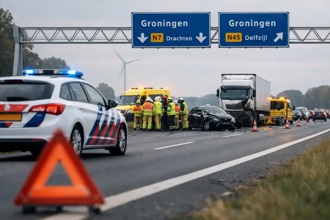 Ongevallen op N7 en N46 zorgen voor verkeershinder nabij Groningen