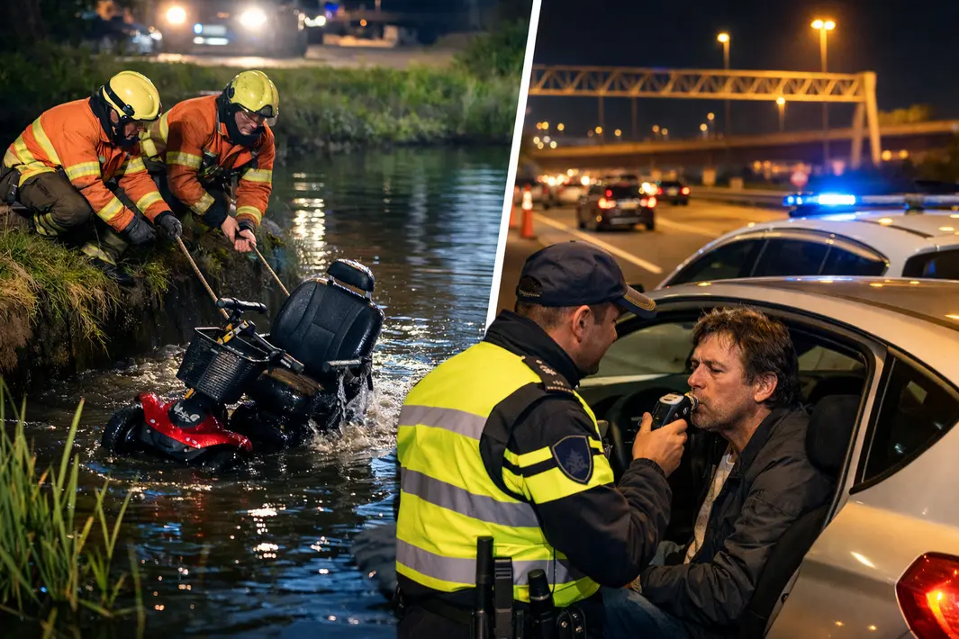 Scootmobiel te water en dronken bestuurder van snelweg gehaald in Stad