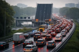 Storingsproblemen Driebondsbrug veroorzaken opstopping op ringweg in Stad