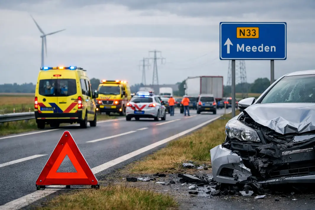Twee ongevallen op de N33 bij Meeden veroorzaken verkeershinder