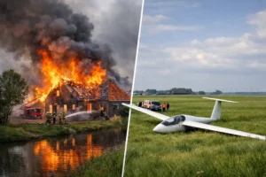 Uitslaande brand in Kiel-Windeweer en noodlanding zweefvliegtuig in Overschild