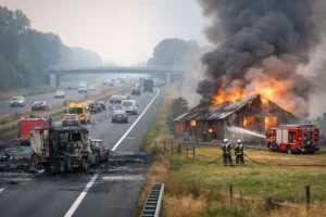 Verkeer hervat na vrachtwagenbrand op de A28 en brand in schuur Warffum