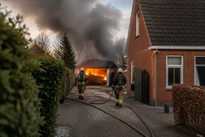 Brand uitgebroken in garage achter woning in Farmsum