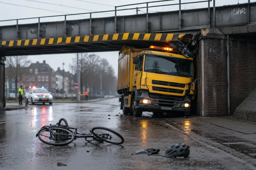 Incidenten in Stad: Voertuig botst tegen spoorbrug en fietser aangereden