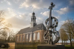 Jubileum Oude­schans gevierd met uniek stalen vioolbeeld in Garnizoenskerk
