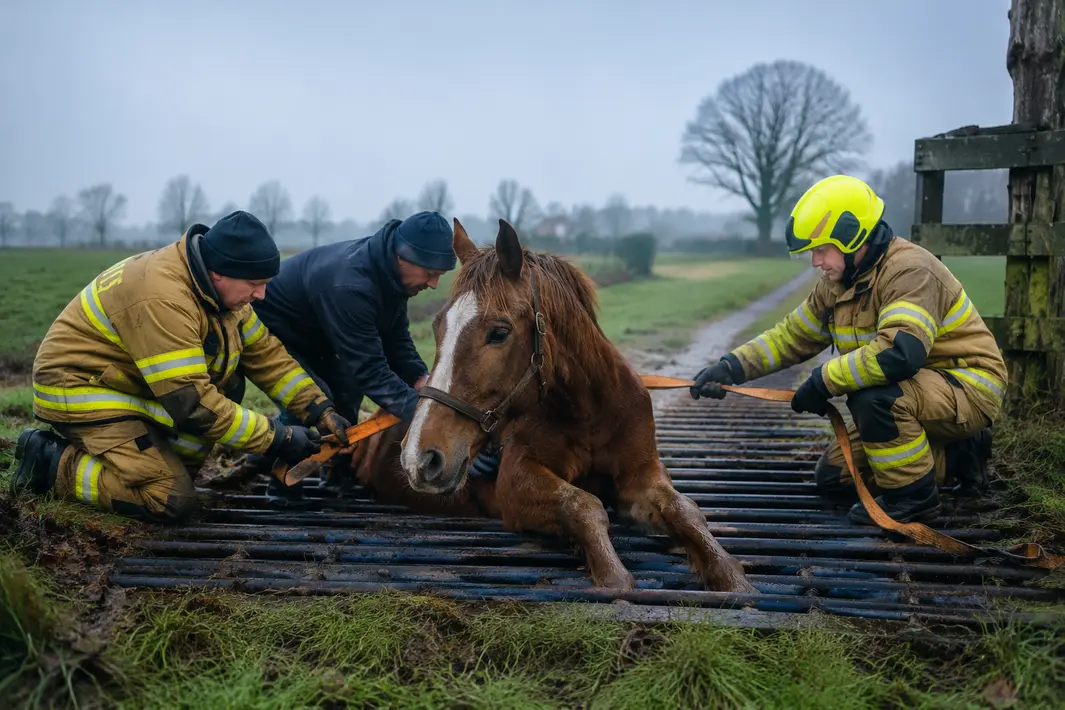 Paard vast op wildrooster in Harkstede bevrijd