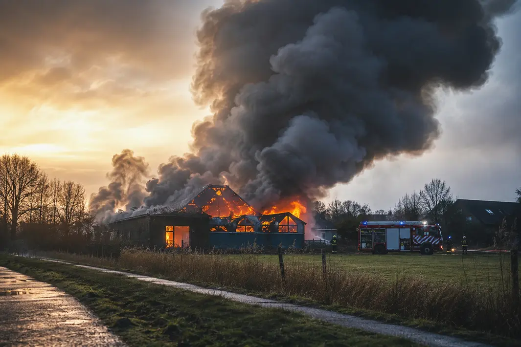 Uitslaande schuurbrand in Harkstede veroorzaakt veel rookontwikkeling