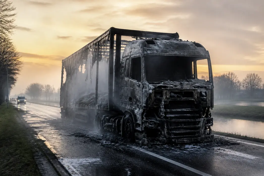 Vrachtwagen volledig uitgebrand bij incident in Stadskanaal