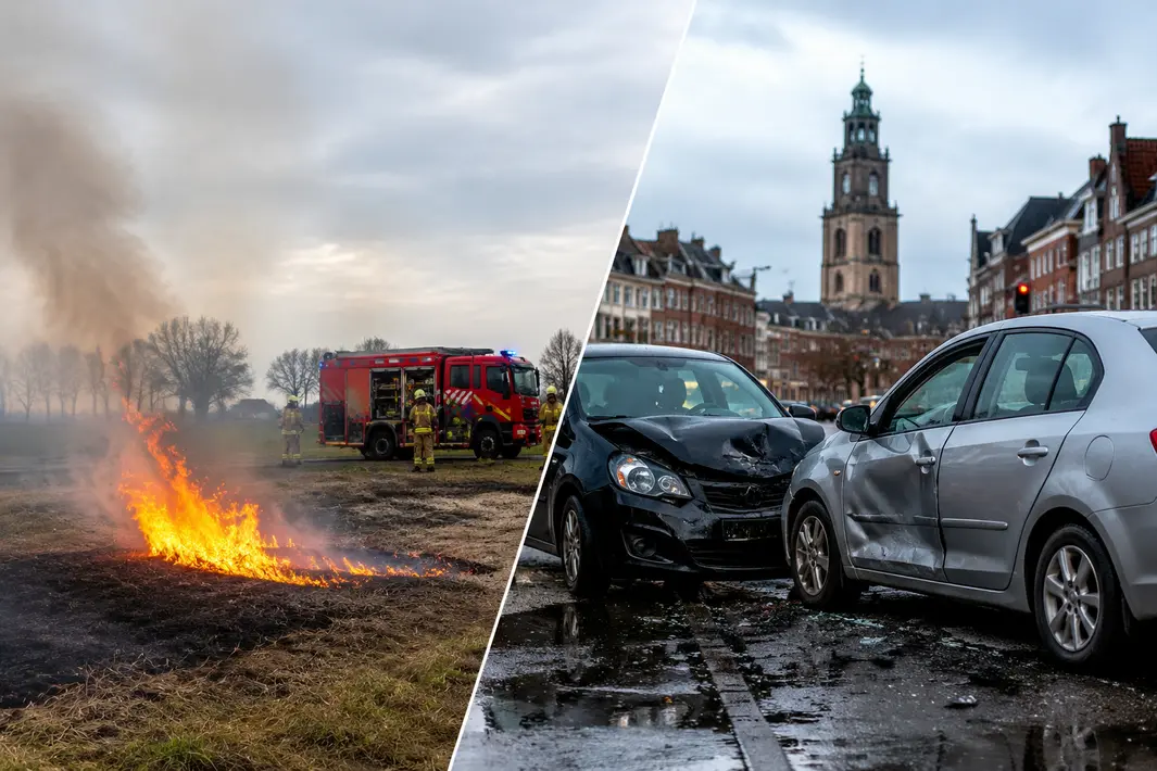 Actuele meldingen: Buitenbrandje in Winschoten en botsing in Stad Groningen