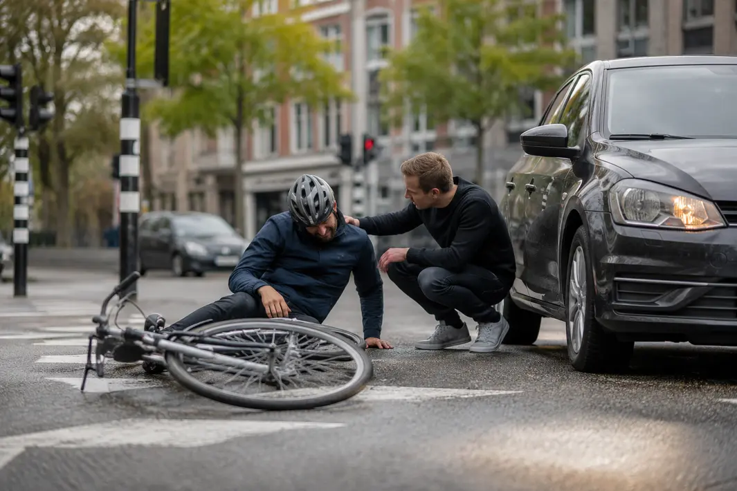 Fietser aangereden door automobilist in de stad