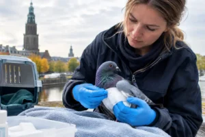 Lokale hulpverleners zorgen voor gewonde stadsduiven in Groningen
